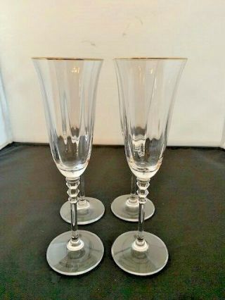 Set Of 4 Mikasa Sonata Crystal Flute Champagne Wine Glasses W/ Gold Rim