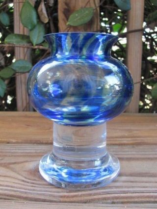 Sea Of Sweden Bjorn Ramel Crystal 6 " Candle Holder Blue Art Glass Heavy