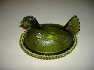 Vintage Green Indiana Glass Hen On A Nest