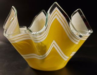 Retro Chance Glass Handkerchief Bowl / Vase In Yellow And White