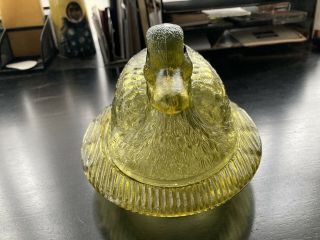 Tiffin (Ohio) Glass Citron Green DUCK ON A NEST with glass eyes 3