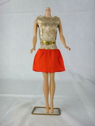 Vtg 1968 Mattel Barbie Dressed Up Pak Dress Evening Gala Variation Gold Red
