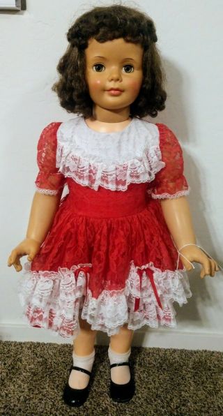 Vintage Ideal 35 " Patti Playpal Brunette Curly Hair Doll W/outfit