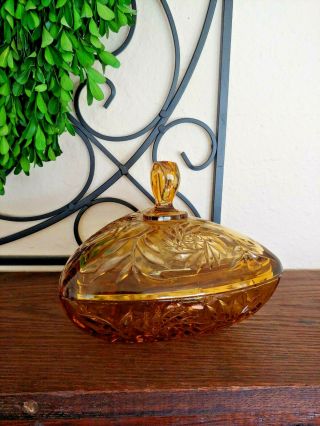 Vintage Amber Candy Dish Hazel Atlas With Lid