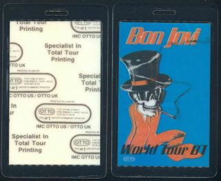 1987 Bon Jovi Laminated Backstage Pass From The Slippery When Wet Tour