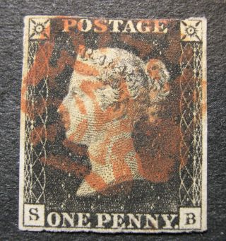 Great Britain 1840 Penny Black 3 1/2 Margins Fresh Color No Faults Iz