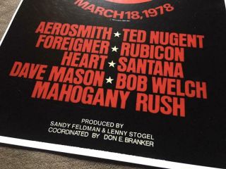 CALIFORNIA JAM Concert Poster March 18,  1978 AEROSMITH TED NUGENT FOREIGNER HEART 2