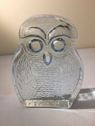 MIDCENTURY BLENKO CLEAR GLASS OWL BOOKEND PAPERWEIGHT 3