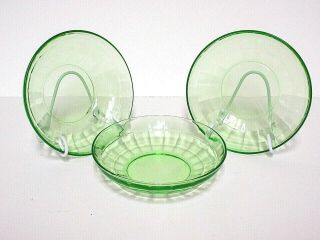 3 Vintage & Matching Green Block Optic Cereal Bowls / Hocking Glass Co