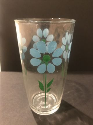 Vintage 1 Pint Hazel Atlas Sour Cream Glass 6 " Blue Daisy Flowers