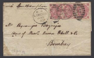 Gb Qv 3d Plate 6 Strip Of 3 Sg 103 On Cover To India With Oval Sea P O Bs