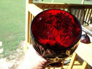 Vintage - Ruby Cut Glass Egg Shaped Candy Apothecary Footed Jar With Lid