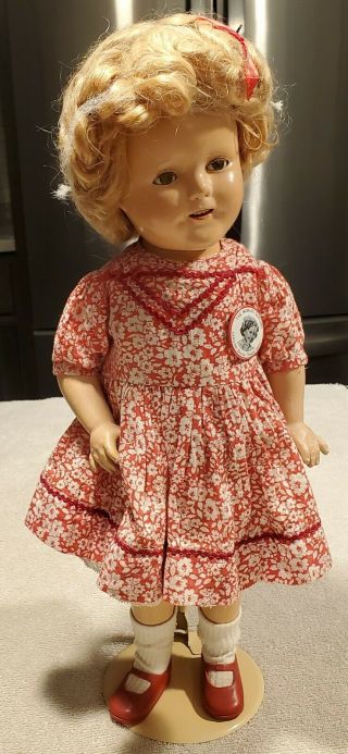 Vintage Ideal Composition Shirley Temple Doll - 17” - Untagged Dress & Shoes