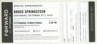 Rare Bruce Springsteen 10/27/12 Pittsburgh Pa Obama Benefit Ticket Stub