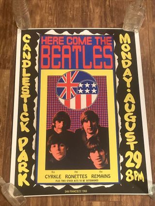 Poster,  Here Come The Beatles,  Candlestick Park San Francisco 1966 Vintage