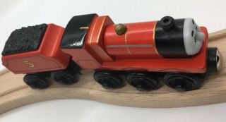 Thomas Wooden Railway James Red 5 Engine Tender Train Set Car Wood Toy
