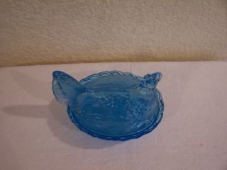 Indiana Glass Hen On Nest Clear Blue Chicken Candy Dish Bowl