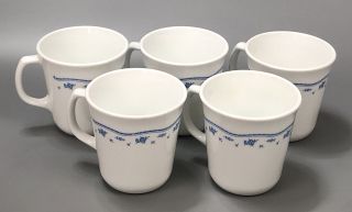 Set Of 5 Corelle Corning Morning Blue White Tea Coffee Cups 3.  5 " Mugs Aa