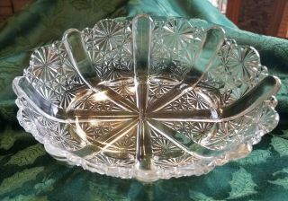 Fenton Glass Clear Daisy And Button Oval Footed Dish,  Bottom Stamped