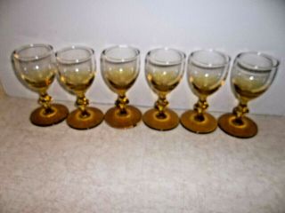 Vintage Cordial Glasses Amber/yellow Set Of 6 - 3 Oz - 4 1/2 " Tall