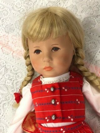 Vintage 1976 Kathe Kruse Stoffpuppe Doll 18 " Red Floral Skirt And Vest