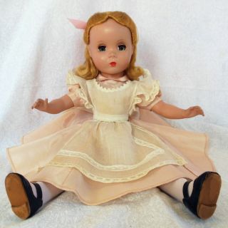 Vintage 1950 Madame Alexander 14 " Alice In Wonderland Doll In Tagged Pink Dress
