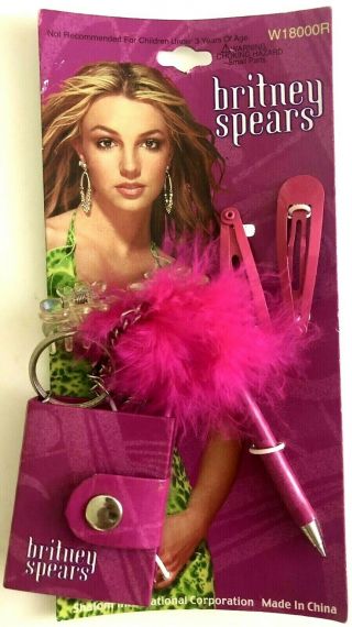 Vintage Britney Spears 2000 Carded Novelty Toy Notebook With Pen & Barrettes