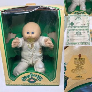 Vintage 1983 Coleco Cabbage Patch Kid Doll Bald Baby Boy W/ Adoption Paper & Box