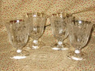 Exc Fostoria Meadow Rose Etched Crystal Oyster Cocktail Goblets Elegant Glass