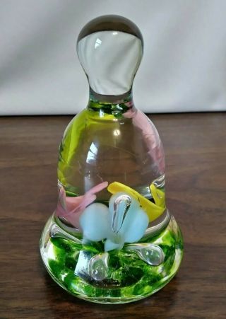 Vtg Joe St.  Clair Art Glass Colorful Flowers And Bubbles Bell Shaped Paperweight