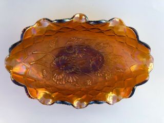 Vintage Imperial Carnival Glass Marigold Pansy Pickle Dish