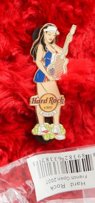 Hard Rock Cafe Pin PARIS France TENNIS PLAYER GIRL racquet guitar ball uniform 2