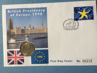1992 First Day Coin Cover - British Presidency Of Europe - 50p Commemorative