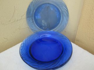 Set Of 4 Pyrex Festiva Cobalt Blue Glass Swirl Luncheon/dessert Plates 7 1/2 "