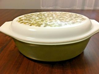 Vintage Pyrex Oval Casserole Baking Serving Dish 2 1/2 Qt - Verde Green With Lid