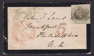 Gb.  Qv.  Sg 54,  1/ - Pale Green On Cover To Philadelphia.  1854.