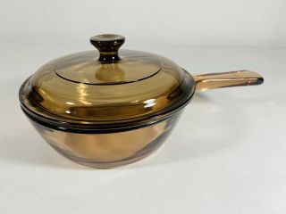 Corning Ware Visions Pyrex Amber Brown Glass.  5 Liter Small Sauce Pan & Lid