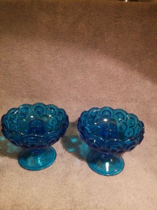 Vintage Pair L.  E Smith Blue Moon & Stars Candle Holders