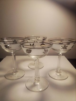 Set Of 4 Mcm Vintage Frosted Silver Leaf Libbey Cordial/liqueur/sherbert Glasses