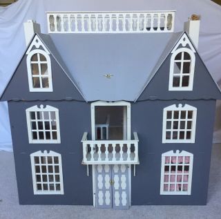 Large Antique Wood Doll House Dollhouse With Furniture 30 L X 29 H X 14 W Inches