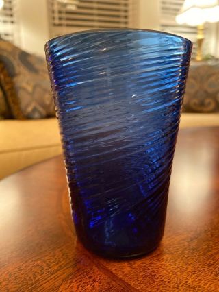 Vintage Hand Blown Cobalt Blue Glass Cup Rough Pontil Mark Elegant Design C