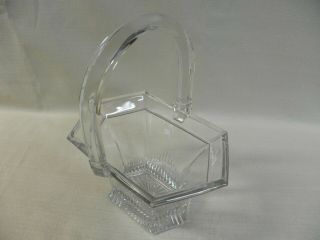 Heisey Clear Glass Crystal 9 " Banded Picket 6 - Sided Hexagonal Basket Signed