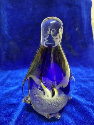 Vintage Murano Italy Art Glass Penguin Paperweight With Baby Penguins Diorama