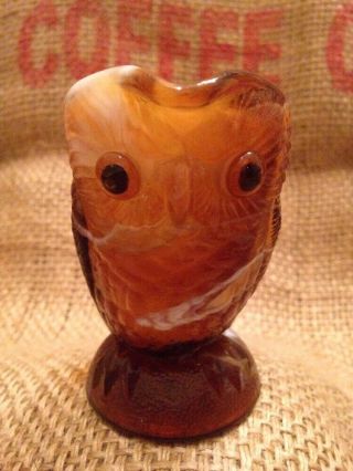 Vintage Caramel Brown White Swirl Imperial Glass Slag Owl Creamer Pourer