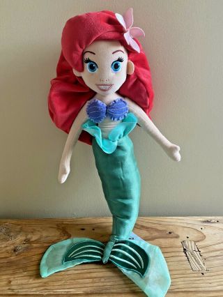Disney Store Little Mermaid Ariel Plush Doll Stuffed Toy Princess Red Hair 21 "