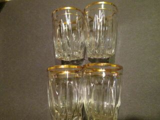 4 Vintage,  Federal ' Park Avenue ' pattern,  gold - rimmed shot glasses. 2