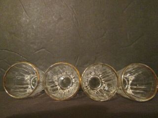 4 Vintage,  Federal ' Park Avenue ' pattern,  gold - rimmed shot glasses. 3