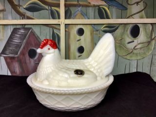 Vintage Westmoreland Authentic Milk Glass Hen On Nest Bowl Dish Handmade White