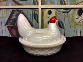 Vintage Westmoreland Authentic Milk Glass Hen on Nest Bowl Dish Handmade White 2