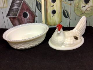 Vintage Westmoreland Authentic Milk Glass Hen on Nest Bowl Dish Handmade White 3